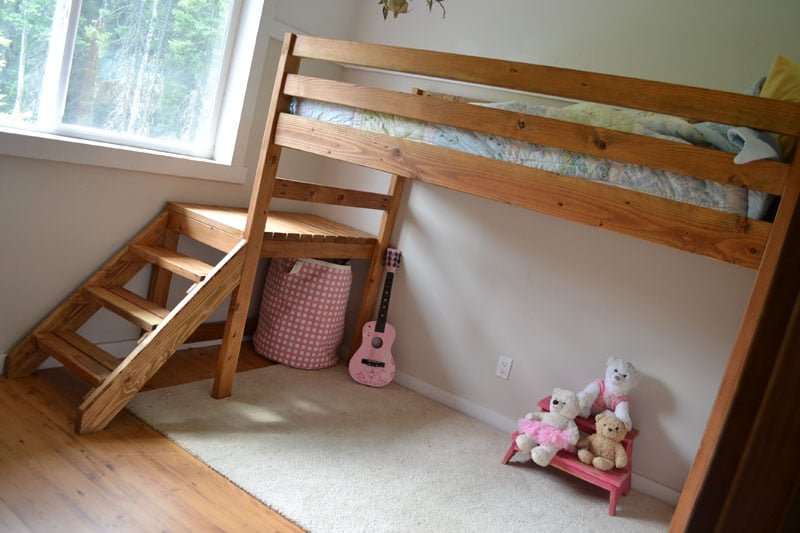 Camp Loft Bed with Stair, Junior Height woodworking plan