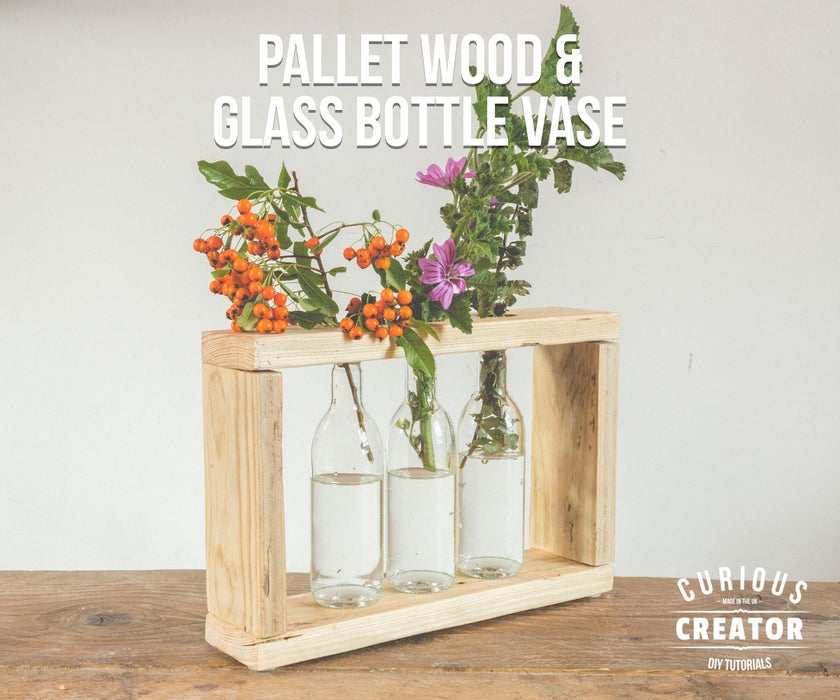 Pallet Wood & Glass Bottle Vase - Image 1