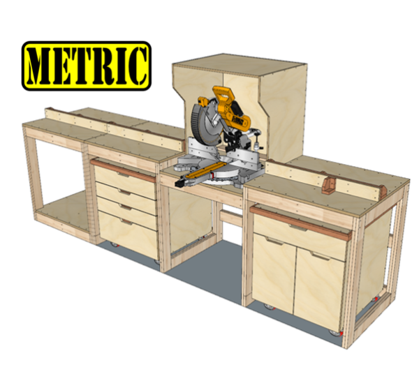 Miter Saw Station Metric Version – Build Plans | Woodworking Plans, Miter Saw Workbench, Workshop Cabinet woodworking plan