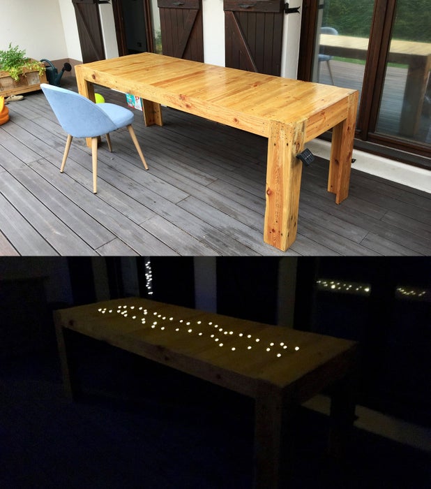 Pallet Dining Table With Solar Lights woodworking plan