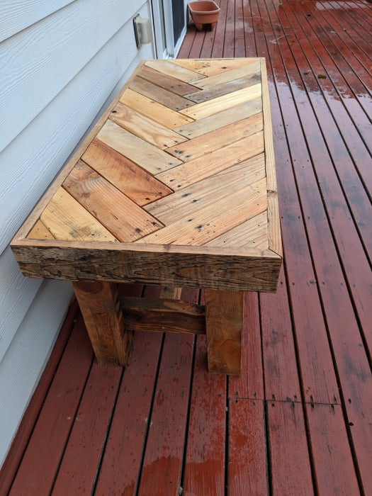 Reclaimed Pallet Wood Herringbone Outdoor Bench - Image 1