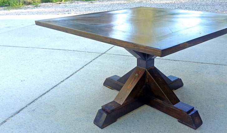 4×4 X Base Pedestal Dining Table with Planked Wood Top woodworking plan