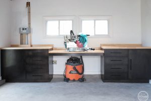 Workshop Storage Cabinets + Miter Saw Station woodworking plan