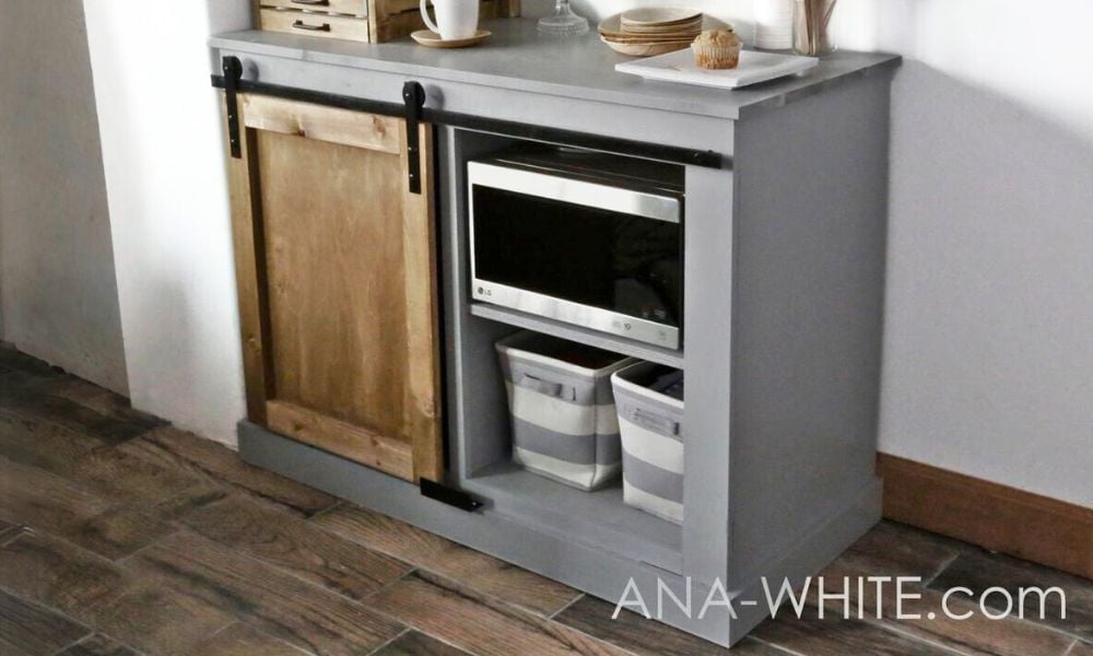 Barn Door Cabinet with Mini Fridge and Microwave - Image 1