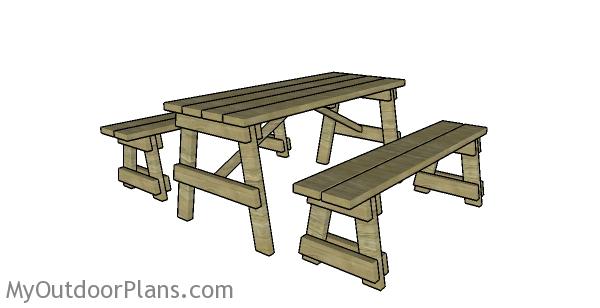 5 FT PICNIC TABLE WITH BENCHES PLANS woodworking plan