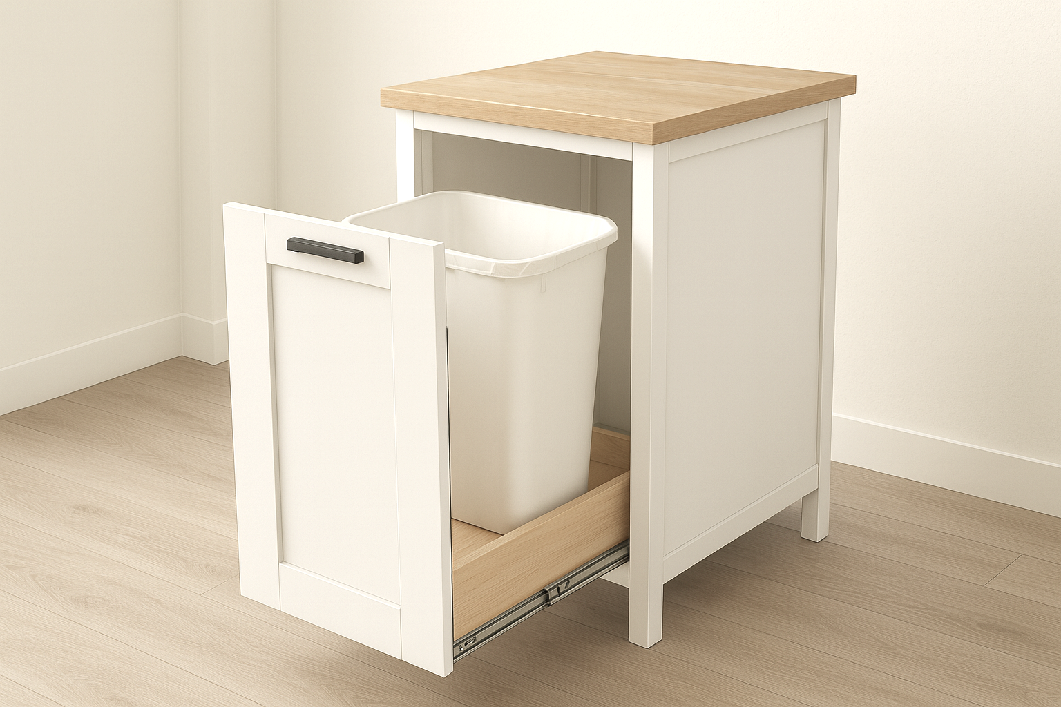 Small Kitchen Island with Slide Out Double Trash Cans - Image 1