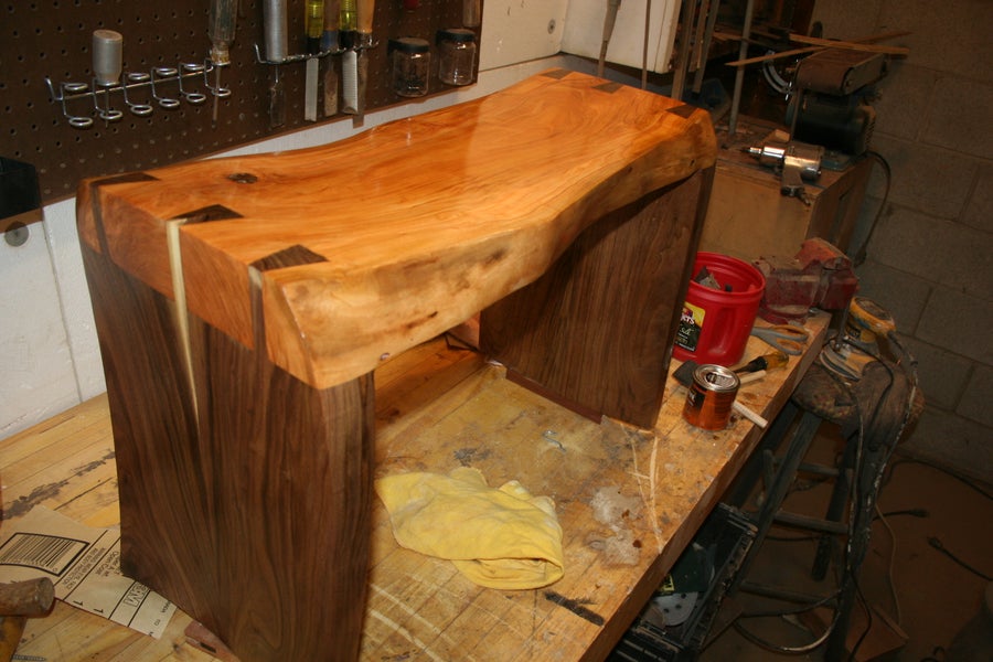 Cherry and Walnut Sculpted Bench - Image 1
