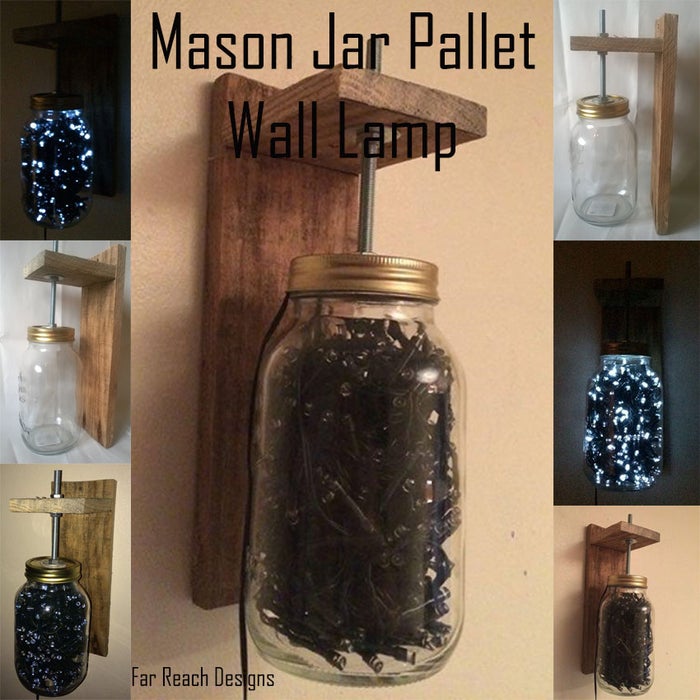 Mason Jar and Pallet Wall Lamp - Image 1