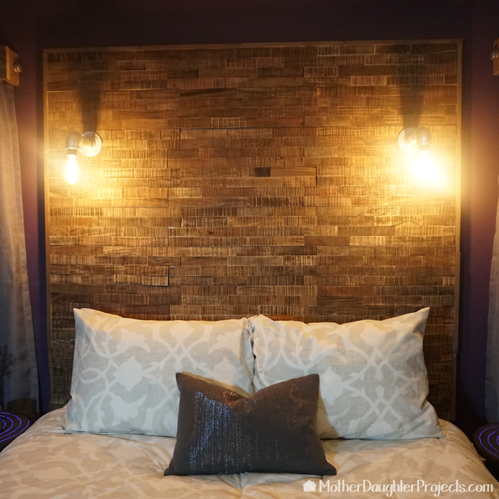 Rustic Industrial Pallet Headboard With Pipe Lights woodworking plan