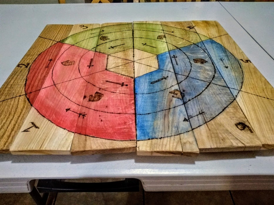 Woodburned Castle Panic Pallet Game Board - Image 1