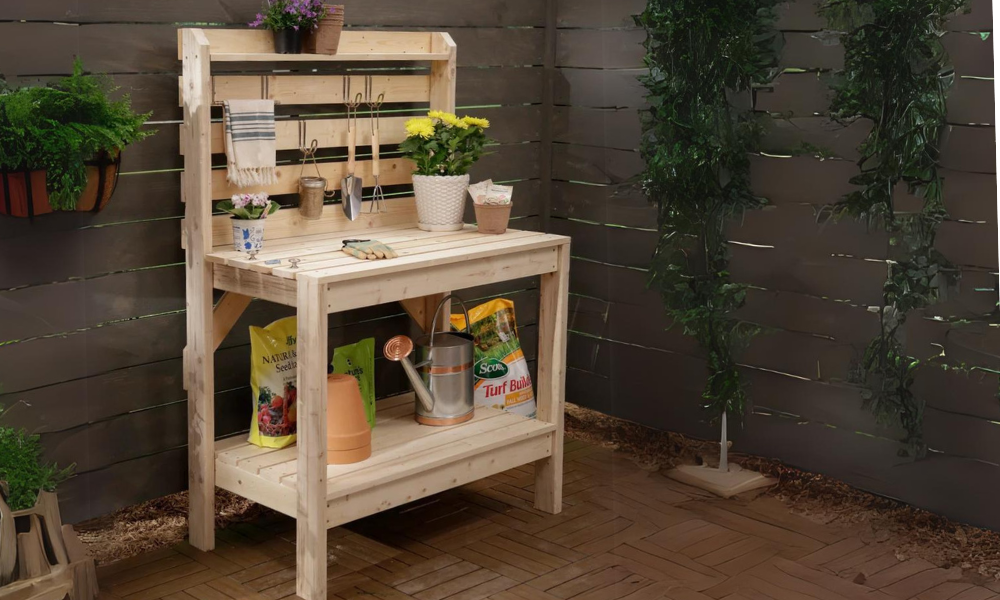 Simple 2×4 Potting Bench with Slatted Back woodworking plan