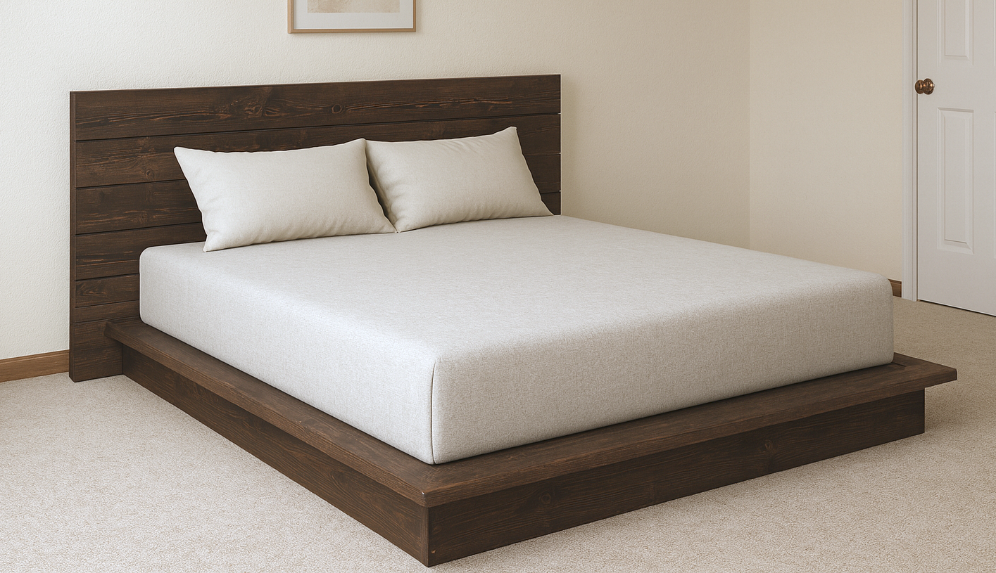 Rustic Modern Platform Bed Frame with Headboard (All Bed Sizes) - Image 1