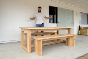 Outdoor Dining Table with Matching Benches - Image 1