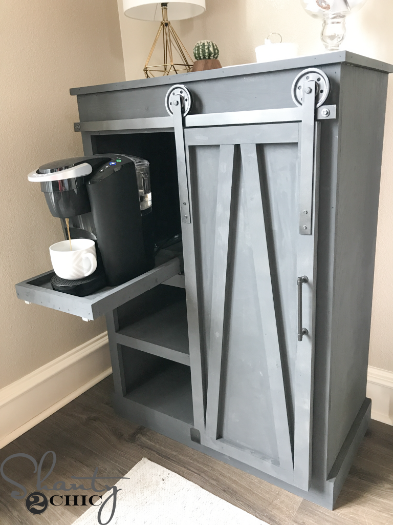 DIY Barn Door Coffee Cabinet woodworking plan