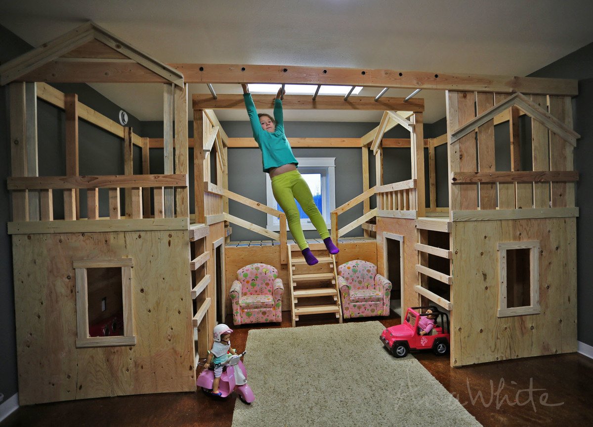 DIY Basement Indoor Playground with Monkey Bars woodworking plan
