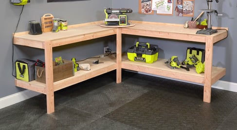 Corner Workbench with Bench Tool Lazy Susan woodworking plan