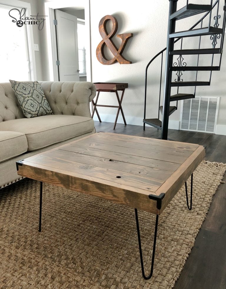 DIY $50 Square Hairpin Leg Coffee Table woodworking plan